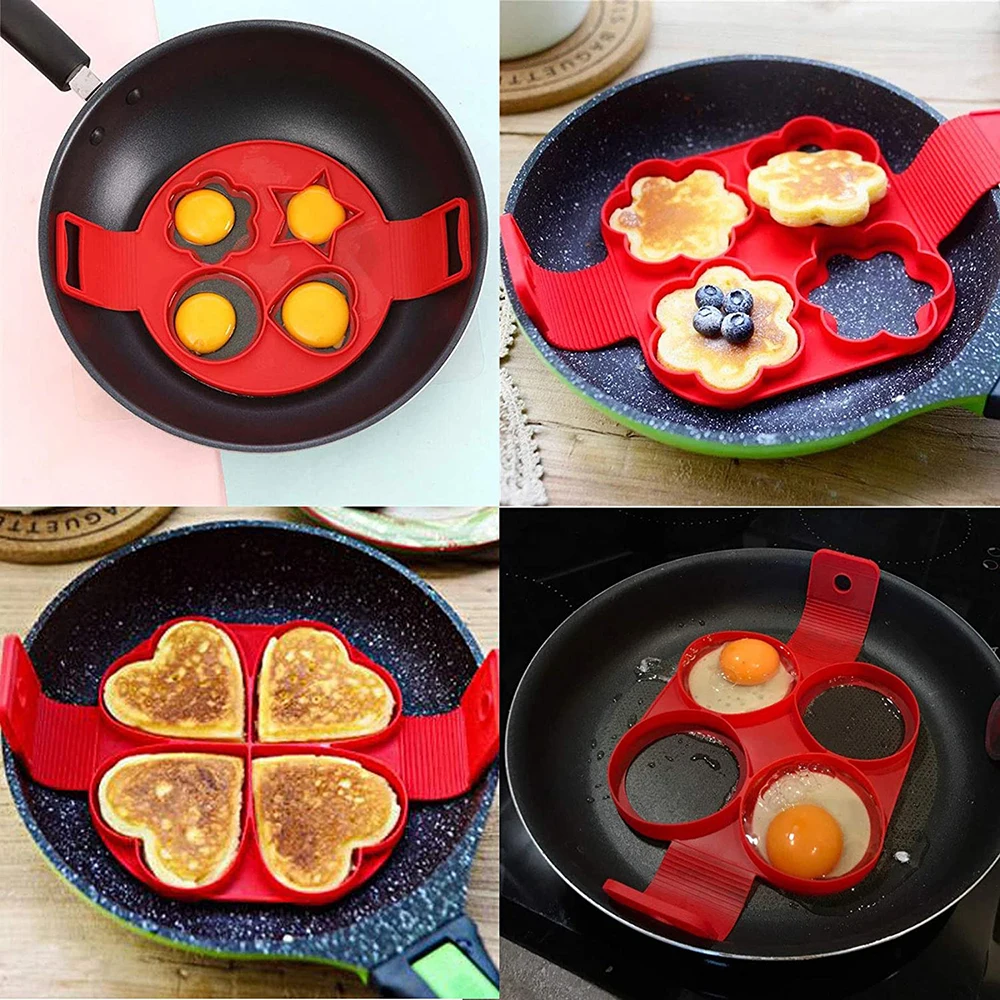 Kitchen Pancake Maker Mold Egg Cooker Fried Egg Shaper Omelet  Silicone Nonstick Egg Pancake Ring 4/7 Cavity Moulds for Cooking