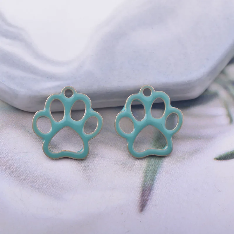 30pcs 10*9mm Copper Bear Paw Shape Charms Both Side Enamelled Pendant DIY Jewelry Earring Making