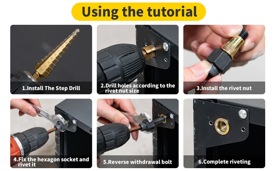 HIFESON برشام الجوز أداة اليد المكسرات المبرشم ريفنوت أداة مع خطوة الحفر ملحق برشام المكسرات ل المكسرات M3 M4 M5 M6 M8 M10 #4