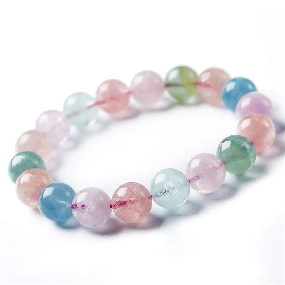 

12mm Natural Colorful Beryl Morganite Bracelet Jewelry For Women Men Gift Crystal Beads Beauty Gemstone Stone Strands AAAAA