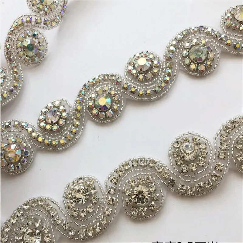 Wedding dress decoration ab rhinestone strip accessories bridal belt girdle lace trim hotfix chain