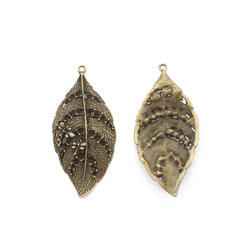 3PCS Tibetan Silver/Bronze Carving Honeybee Leaf Leaves Charm Pendant for Necklace Jewelry Findings Making 69x32mm