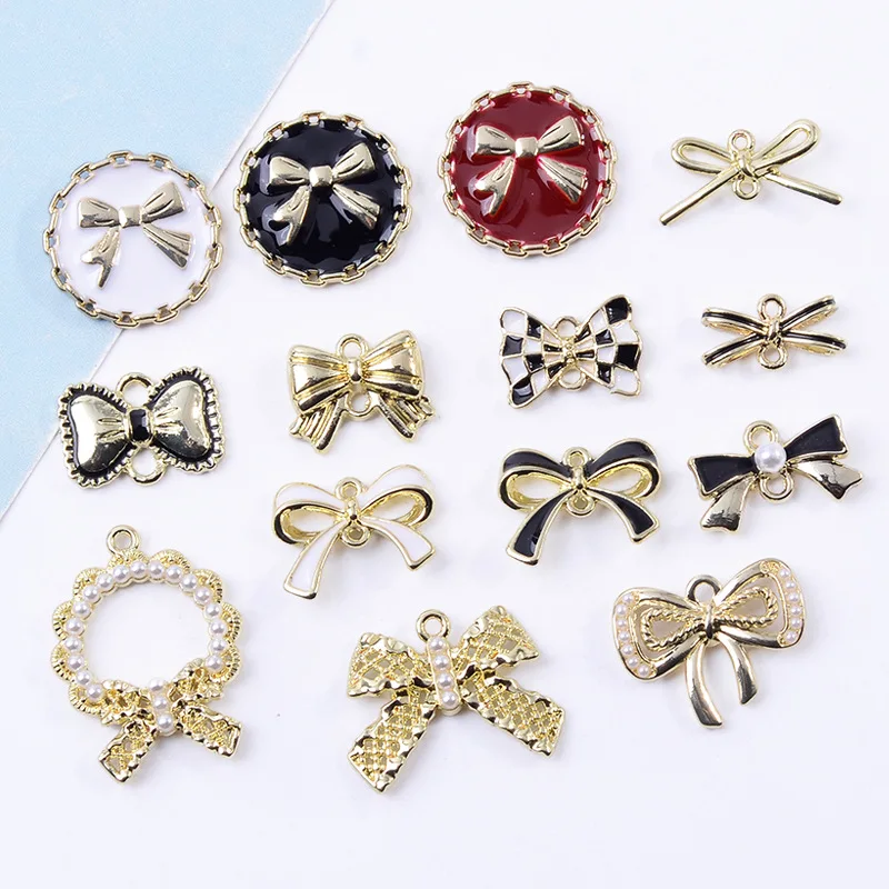 10 Pcs Alloy Color-preserving Electroplating Bow Pendant Creative Button Ornaments Earrings Choker DIY Jewelry Accessories