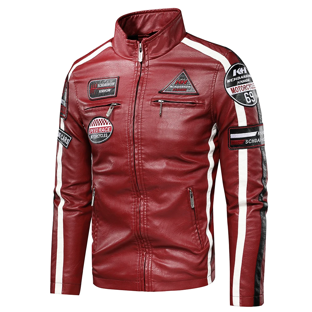 Men Autumn New Casual Motor Biker Painted Leather Jackets Coat Men Winter Vintage Punk Style PU Faux Fleece Leather Jackets Men