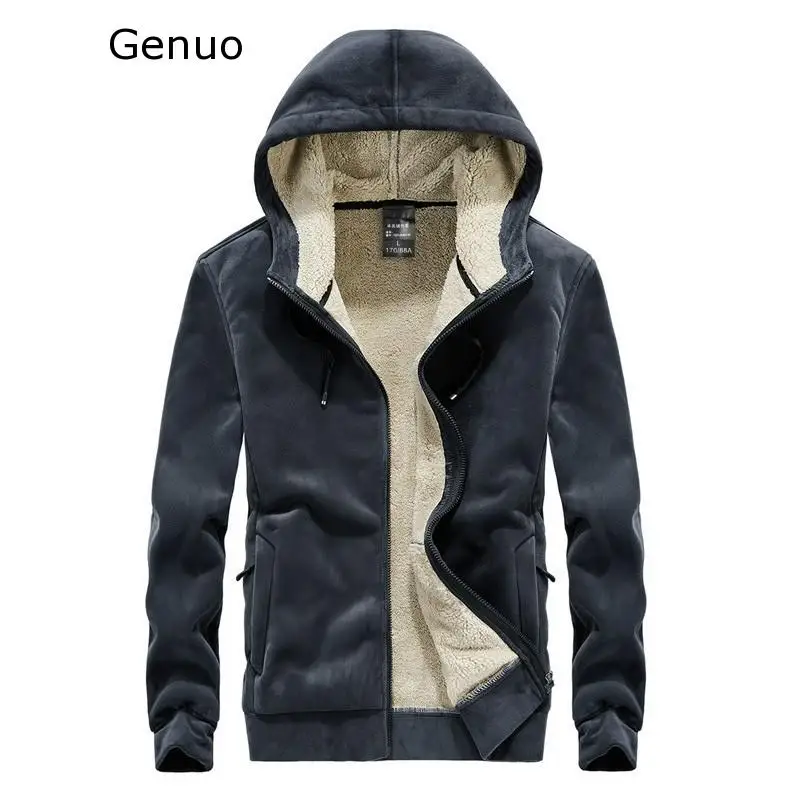 Genuo Winter Mens Bomber Jackets Casual Mens Outwear Windbreaker Hooded Coats Mens Slim Fleece Thick Warm Jackets Clothing 8XL