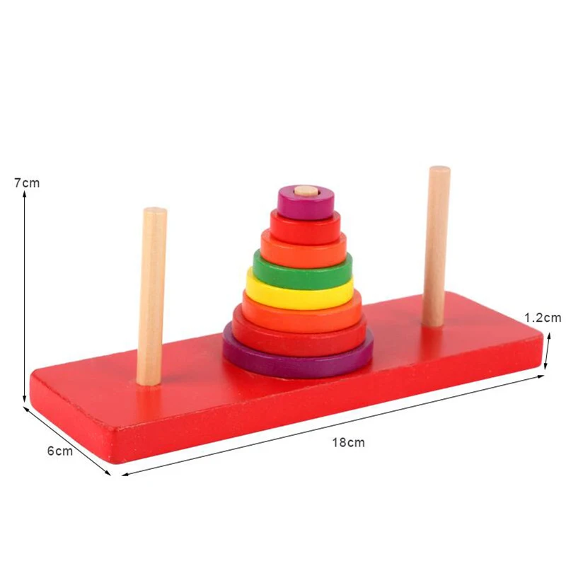 18cm Hanoi Tower Wooden Puzzle Stacking Tower Mini 8 Layers Kids Educational Toys Early Learning Classic Mathematical Puzzle