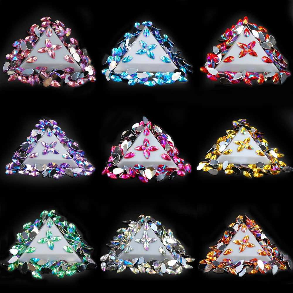 8*13MM Rhinestone The Shape Of Teardrop Mix Color AB Flat Back Acrylic Crystal Strass DIY Wedding Decoration 100Pcs