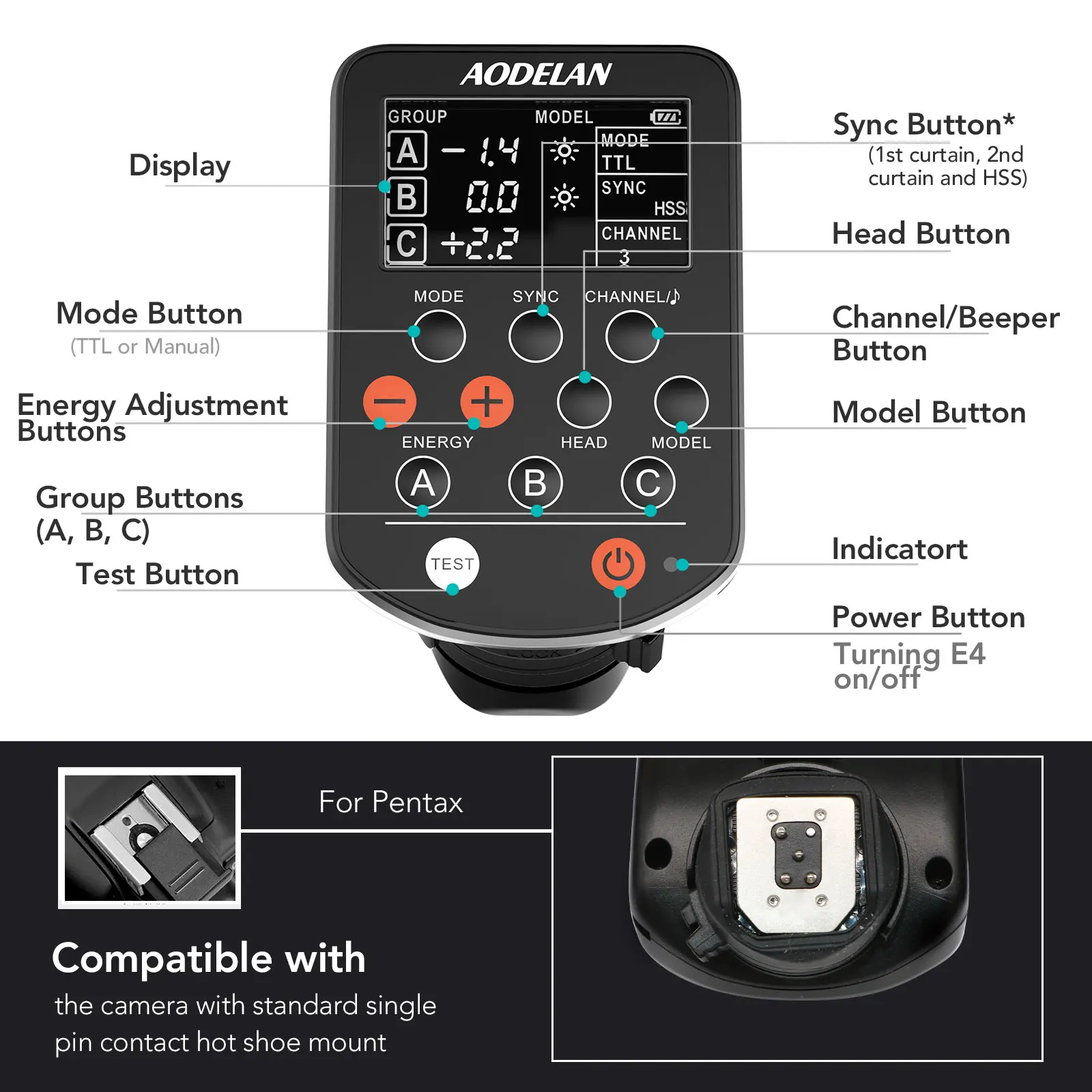 Aodelan E4 Ttl Wireless Flash Trigger Voor Profoto A1, A1X, B2, B10, B1X, D1, d2, Pro-10; Vervangt Profoto Air Ttl Remote