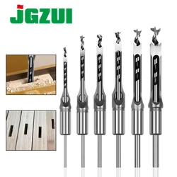 6PCS HSS Twist Drill Bits Square Auger Mortising Chisel Drill Set Square Hole Woodworking Drill Tools Kit Set Extended Saw