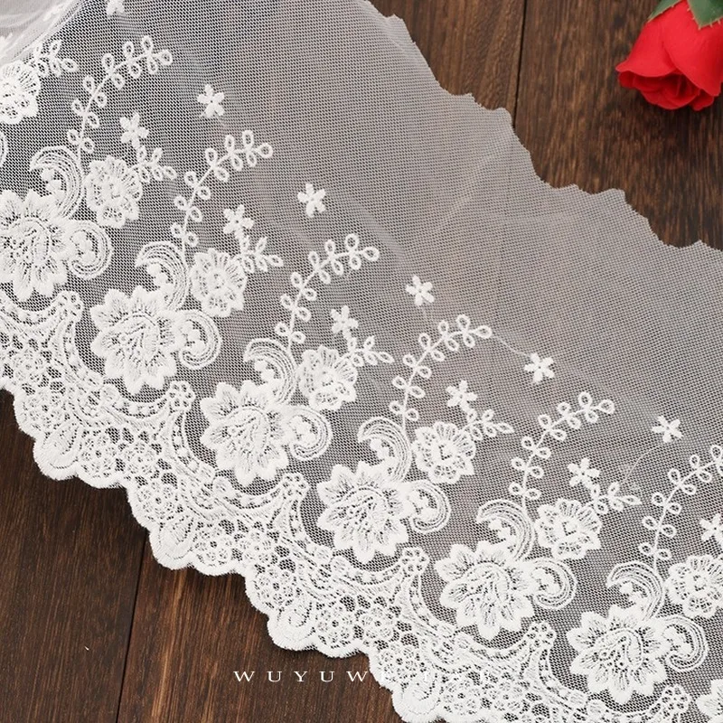 1yard White soft Lace Trim Handmade DIY Doll Clothing Accessories Sewing Wedding Floral Embroidery Lace Fabrics Curtains 23CM