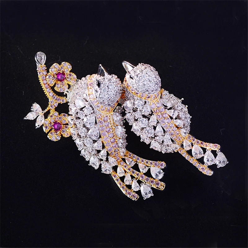 

Fashion Lovely Lovebirds Brooches For Women Jewelry Gorgeous Zircon Crystal Costume Lapel Animal Bird Brooch Pin Badge Broche