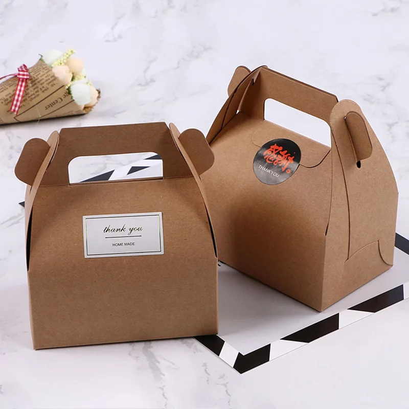 5/10/15pcs Kraft Paper Cake Gift Box with Handle Cupcake Dessert Baking Packaging Boxes Christmas Wedding Birthday Party Favors