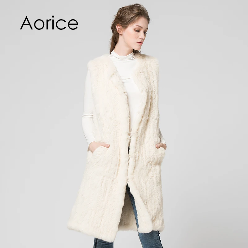 

VT7036 Women Genuine Natural Real Rabbit Fur Knitted Vests /Waistcoat/ Gilet /coats Brand New Long Style Coat Jacket