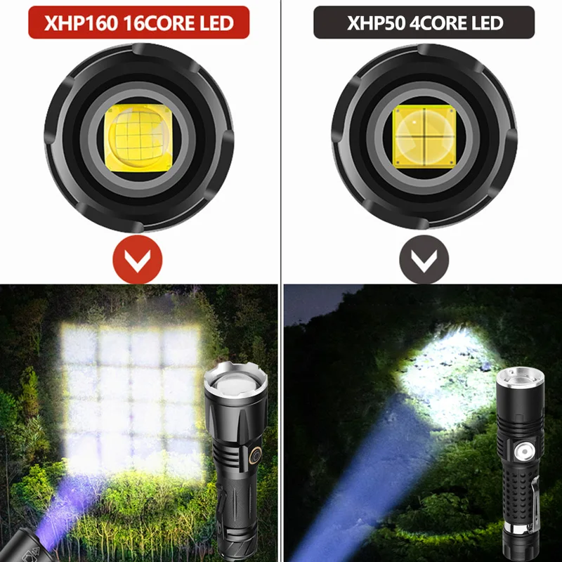 XHP160 16-Cores 50000000LM Powerful LED Flashlights 5000mAH Usb Rechargeable Tactical Lantern Zoom Torch use 26650/18650 Battery