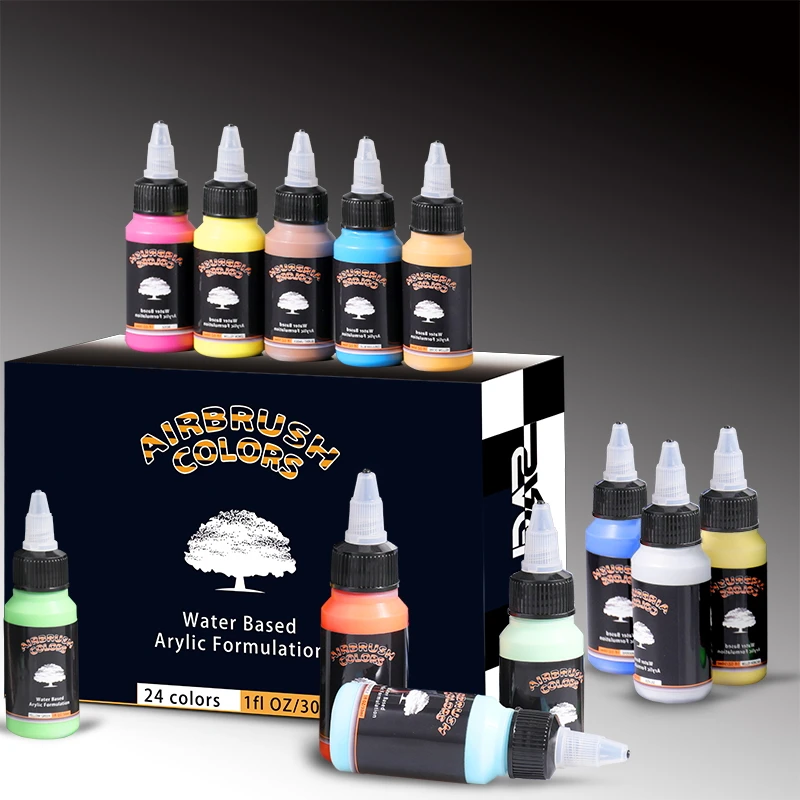 SAGUDIO Acrylic Airbrush Paint for Model Hobby/Shoes/Leather/Glass Painting-24 Colors Acrylic Paint Ink