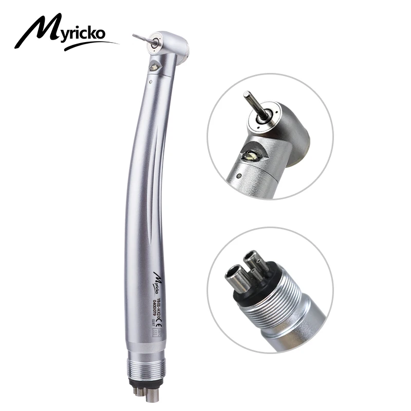 Myricko  Dental  LED Handpiece Integrate E-generator High Speed Ceramic Bearing Standard Head Push Button 3 Water Spray Turbine