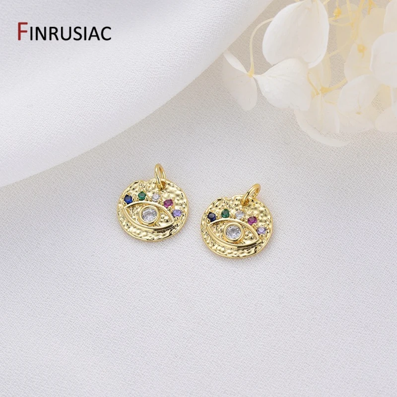 2021 New Trendy Series Round Evil Eye Pendants Charms Accessories For Jewelry Making 14K Gold Plated Pave Setting Zircon stone