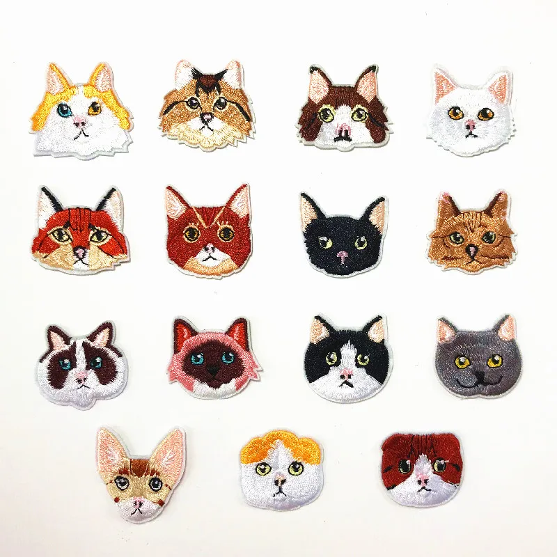 Cat Head Animal Patchwork Patch Embroidered Patches For Clothing Iron On For Shoes Bags hat T-shirt Embroidery Badge Applique