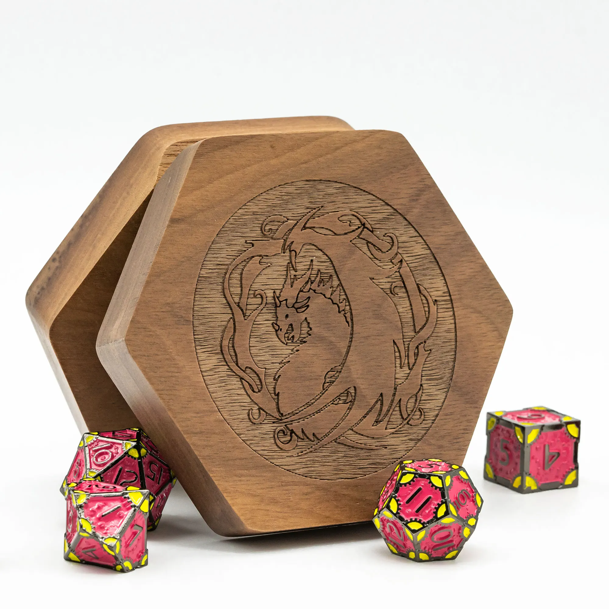 Hexagonal DND Dice Case, Storage Box, for 1 Set of 16mm Dice, D&D Dice Holder, Oval Chest with Magnetic Lid, For Tabletop Games