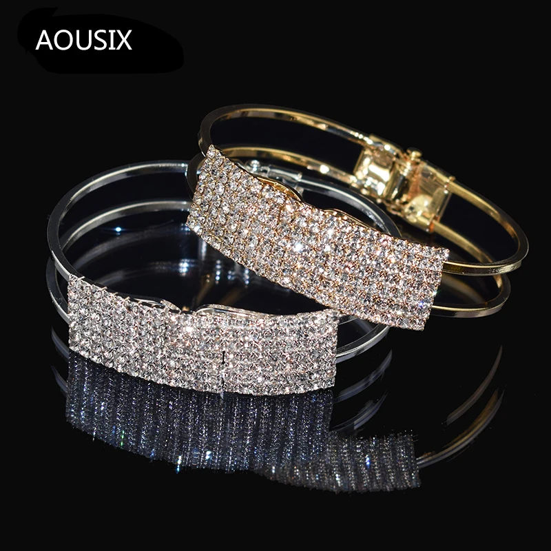 Fashion Crystal Cuff Bracelets for Women Gold Silver Plated Bracelet Rhinestone Open Bracelets & Bangles Holiday Jewelry Gift