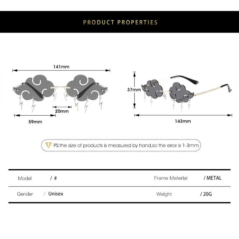 Fashion Rimless Clouds occhiali da sole donna uomo Luxury Brand Designer Vintage Steampunk Lightning Cool occhiali da sole UV400 Eyewear