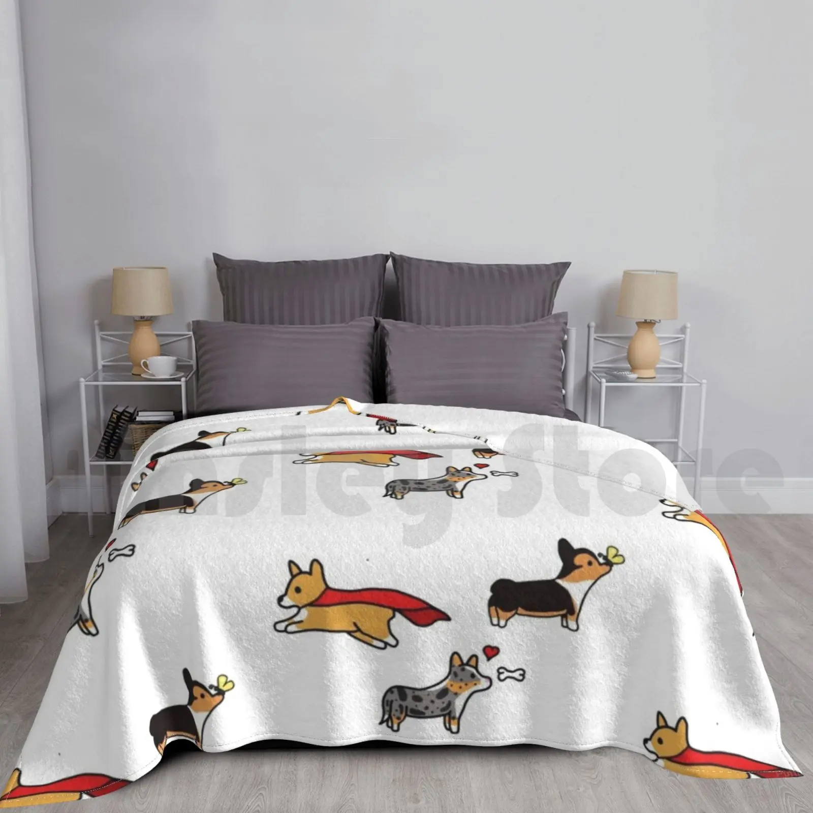 Corgis Blanket For Sofa Bed Travel Corgi Tri Color Corgi Corgi Cardigan Welsh Corgi Pembroke Welsh Corgi Blue