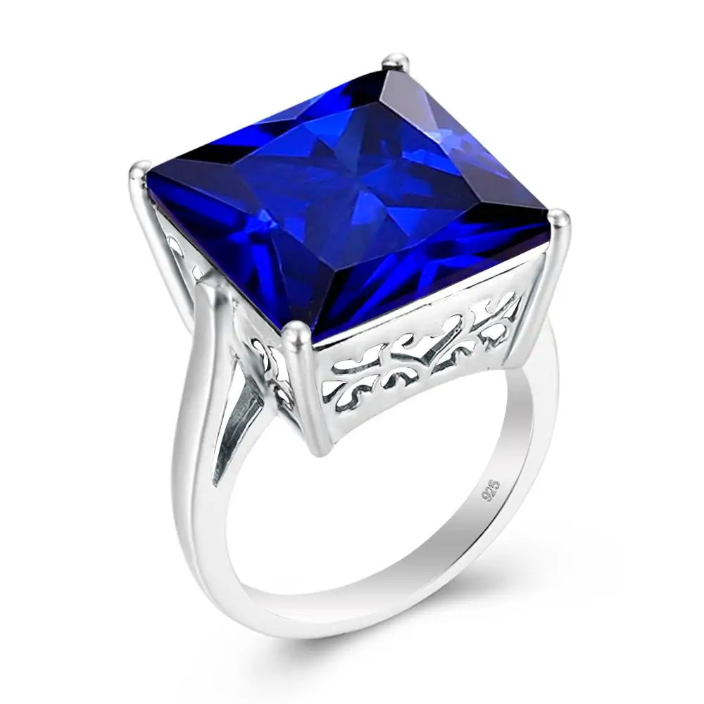 

Szjinao Blue Sapphire Rings Silver 925 Anillo Plata Mujer Square Gemstone Office Career Female Fine Jewellery Anniversary Gift