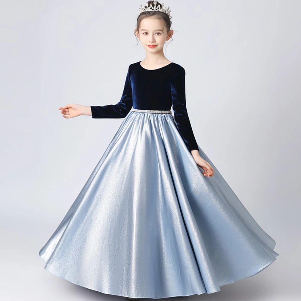 Dideyttawl Princess Flower Girls Dresses For New Year Long Sleeves Junior Bridesmaid Dress Kids Wedding Pageant Gowns