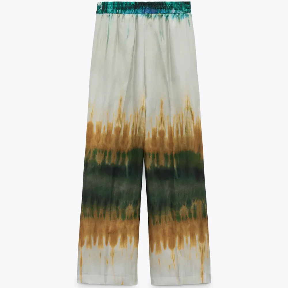 2021 nowe letnie kobiety Vintage dwuczęściowy zestaw Tie Dye jednorzędowa koszula elastyczny, wysoki stan spodnie typu Casual zestaw spodni