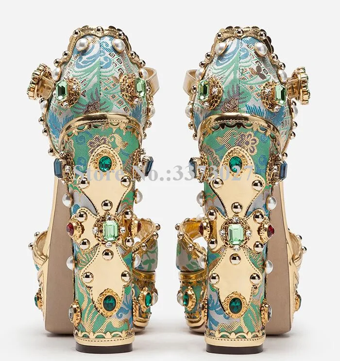 New Pearl Crystal Lady Platform High Heels Sandals Fashion Women Chunky Heel Unique Sandals Shoes Sexy Female Banquet Shoes