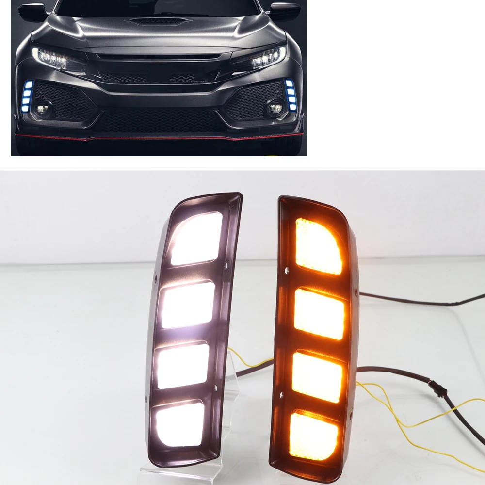 

For Honda Civic Type R 2016-2022 LED Daytime Running Light DRL Front Bumper Intake Vent Cover Dynamic Turn Signal Day Fog Lamp