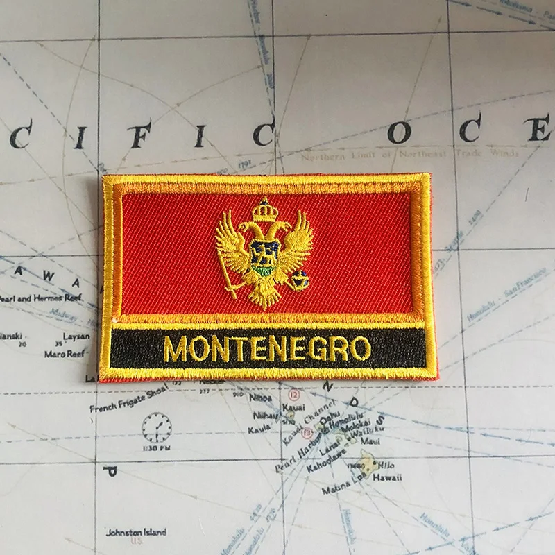 Montenegro National Flag Embroidery Patches Badge Shield And Square Shape Pin One Set On The Cloth Armband   Backpack Decoration