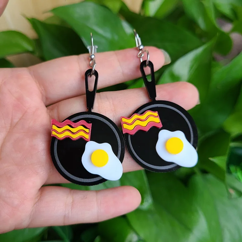 YAOLOGE Fashion Frying Pan Pendant Jewelry Egg Acrylic Unique Shape Woman Earring Jewelry Funny Creative Party Gift Wholesale