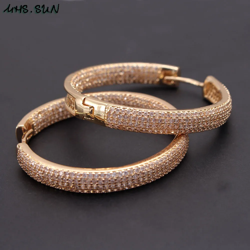 MHS.SUN Luxury AAA Zircon Hoop Earrings For Women Gold Color Round Circle Earring Wedding Party Engagement Gift Hot sale