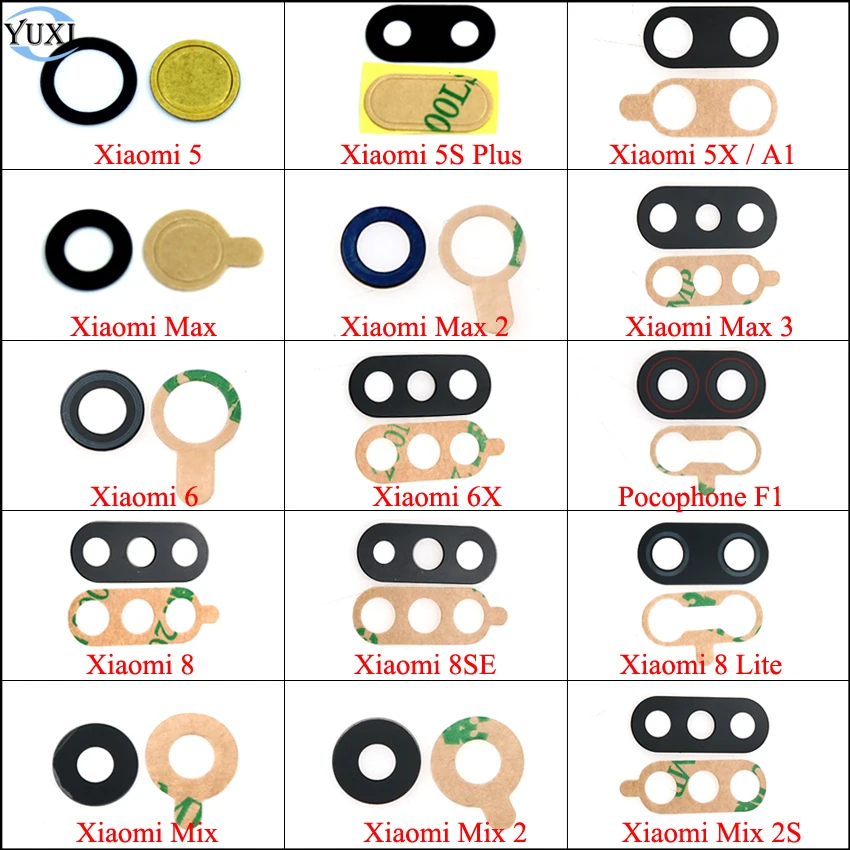 Yuxi Kamera Belakang Kaca Penutup Lensa Pengganti untuk Xia Mi Mi 8 Lite Se 6 6X 5 5X 5S Plus MAX 3 2 Mi X 2S Mi A1 Pocophone F1