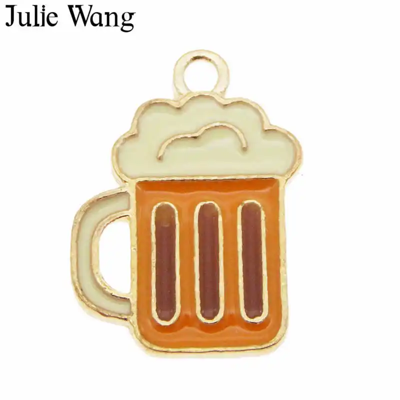 Julie Wang 5pcs Enamel Beer Mug Charms Alloy Cup Pendant Necklace Bracelet Jewelry Making Accessory