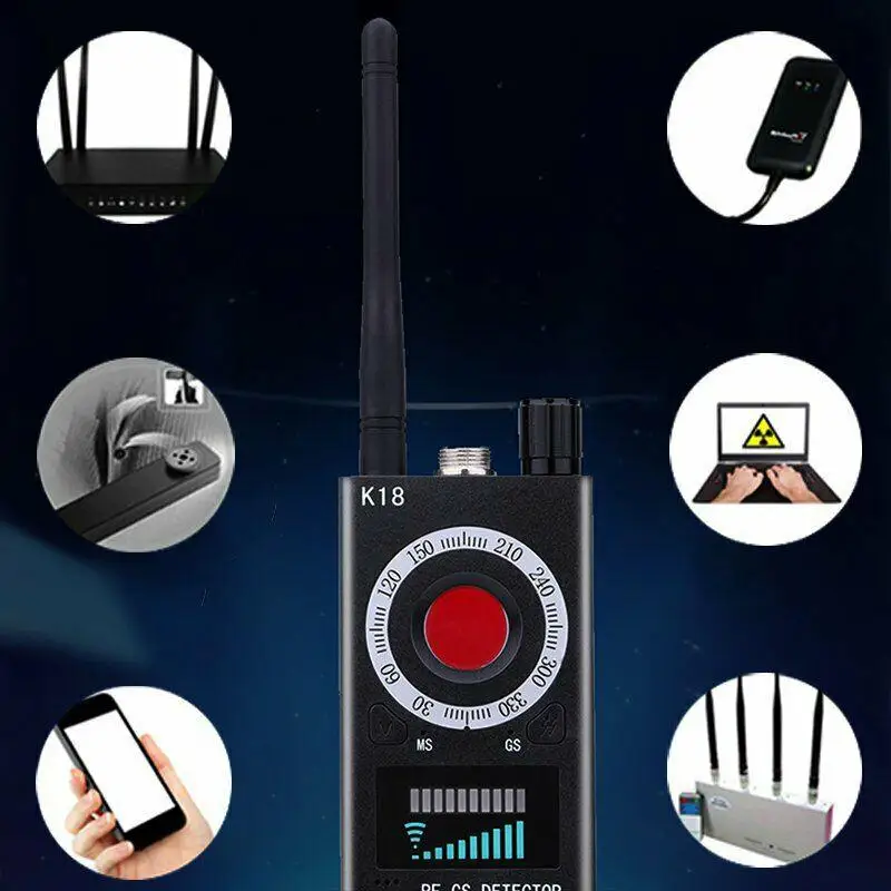 Multifunções Mini Audio Spy Camera Detector, GSM Finder, Lente de sinal GPS, RF Locator, Rastreador Detecção, Câmera sem fio, K18
