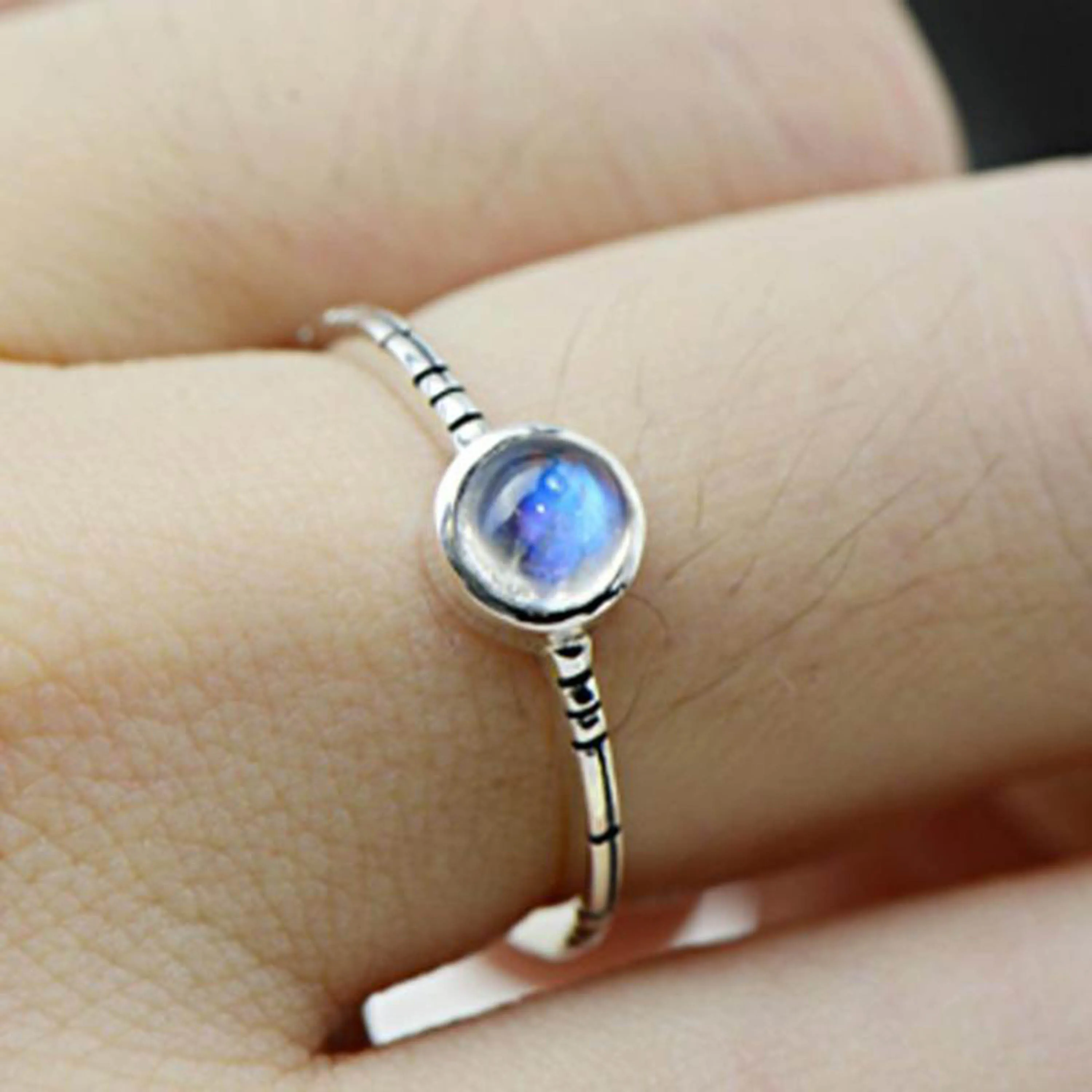 Blue Moonstone Vintage Ring 925 Sterling Silver Natural Moonstone Engagement Ring For Women Gift