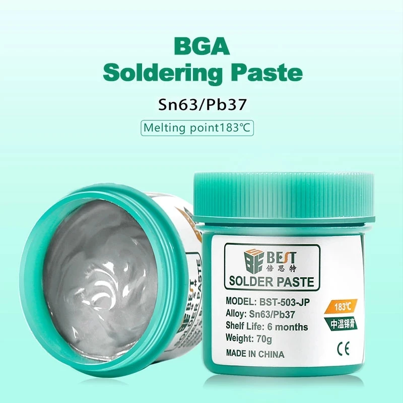 

BST Soldering Fluxes Lead Solder Tin Paste Sn63/Pb37 183℃ Soldering Aid Accessories for BGA SMD PGA PCB Rework Reballing Station