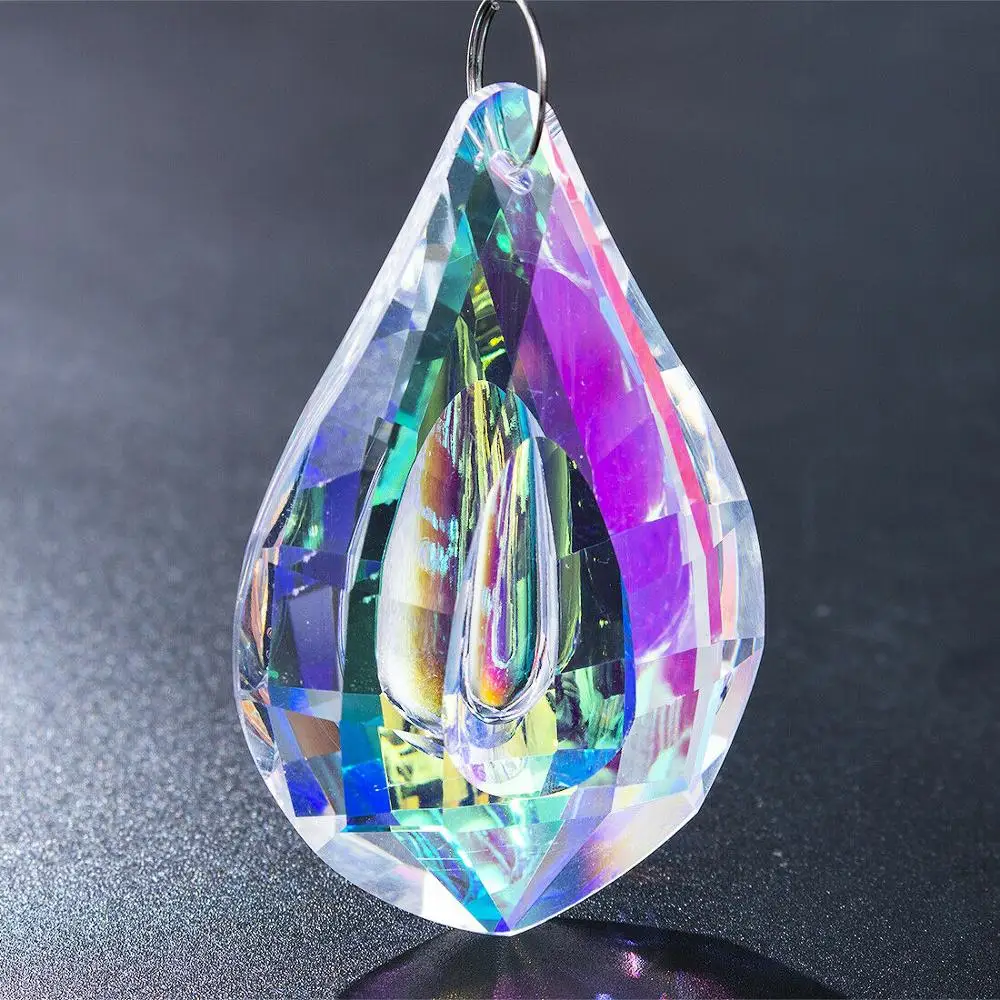 

Camal 1pcs 76mm Colorful Glass Crystal Loquat Shape Chandelier Prisms Hanging Drops Pendant Suncatcher Lamp Part Home Decoration