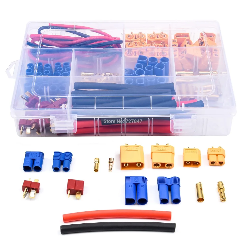 76 Stück T-Stecker / XT60 / XT90 / EC3 / EC5 Stecker und Buchse, Adapter-Anschlüsse, Silikondraht und Schrumpfschlauch-Set für RC-Car/Rahmen – Detail 5