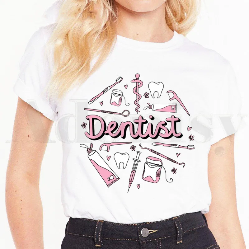 Tooth and Dentist Graphic Funny Women\'s T-shirt Printed Fashion Short Sleeve Female Tops Tees Harajuku  Vintage T Shirts