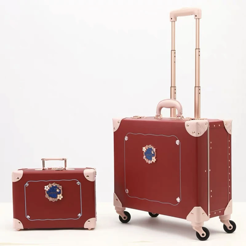 New Vintage Floral PU Rolling Luggage sets,12