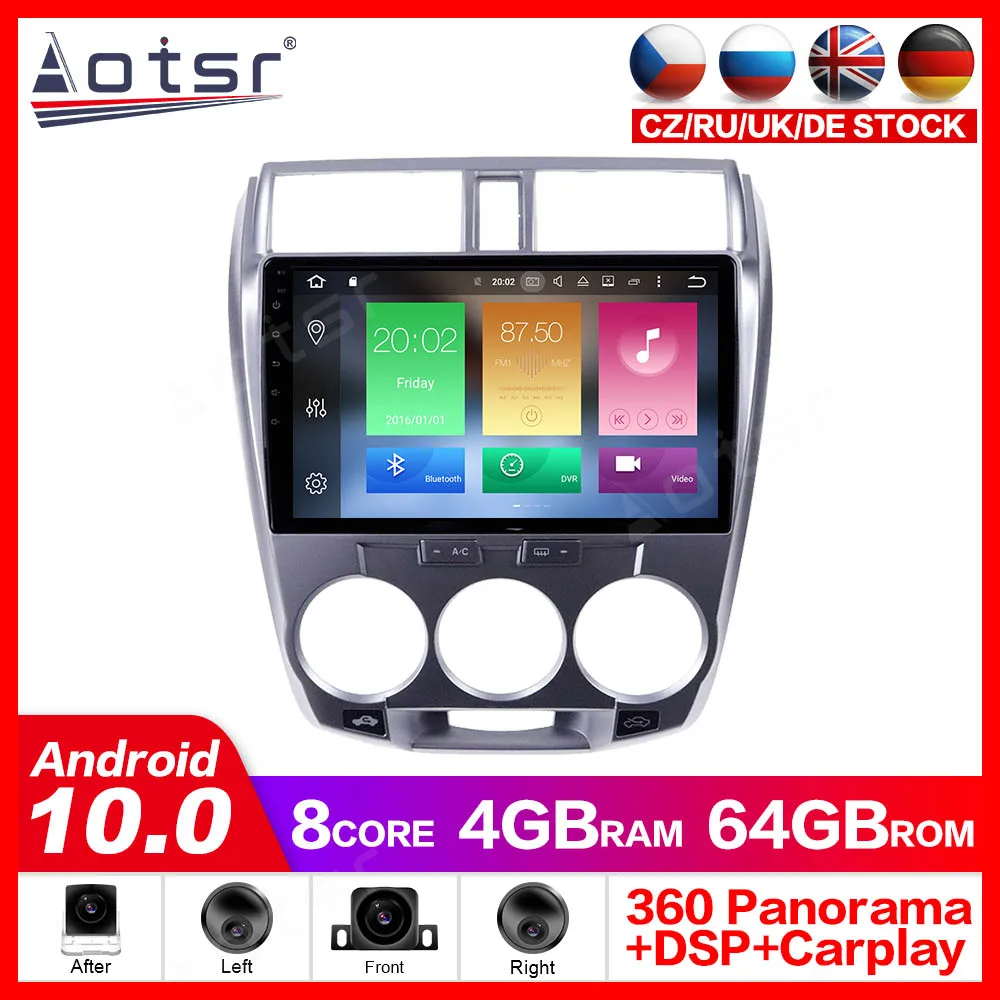 Android 10.0 GPS Navigation Radio Player for Honda City 2008 - 2013  Video Player Stereo Headuint Free Map Built in Carplay dsp