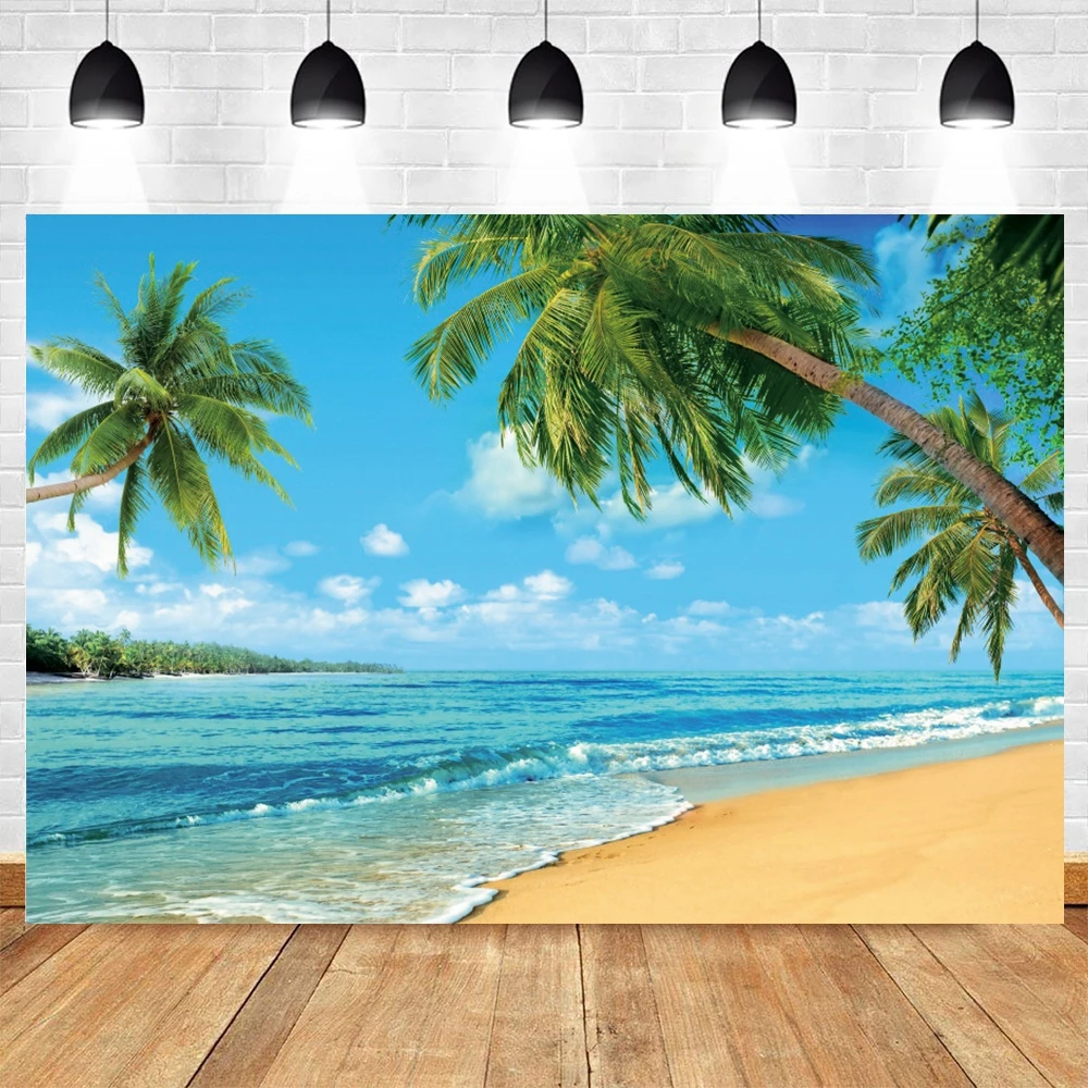 Summer Sea Ocean Backdrop Seaside Island Tropical Beach Coconut Trees Birthday Party Wedding Photography Background Photo Booth