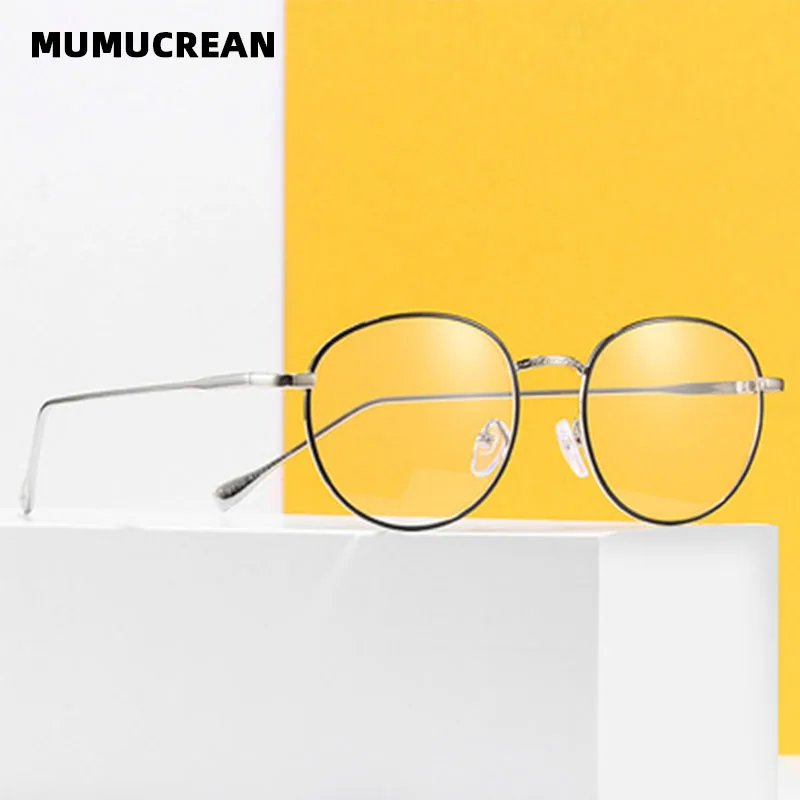 

2021 New Metal Flat Mirror Round Frame Blue Light Blocking Glasses Men and Women Anti-blue Glasses Can Be Equipped with Glasses