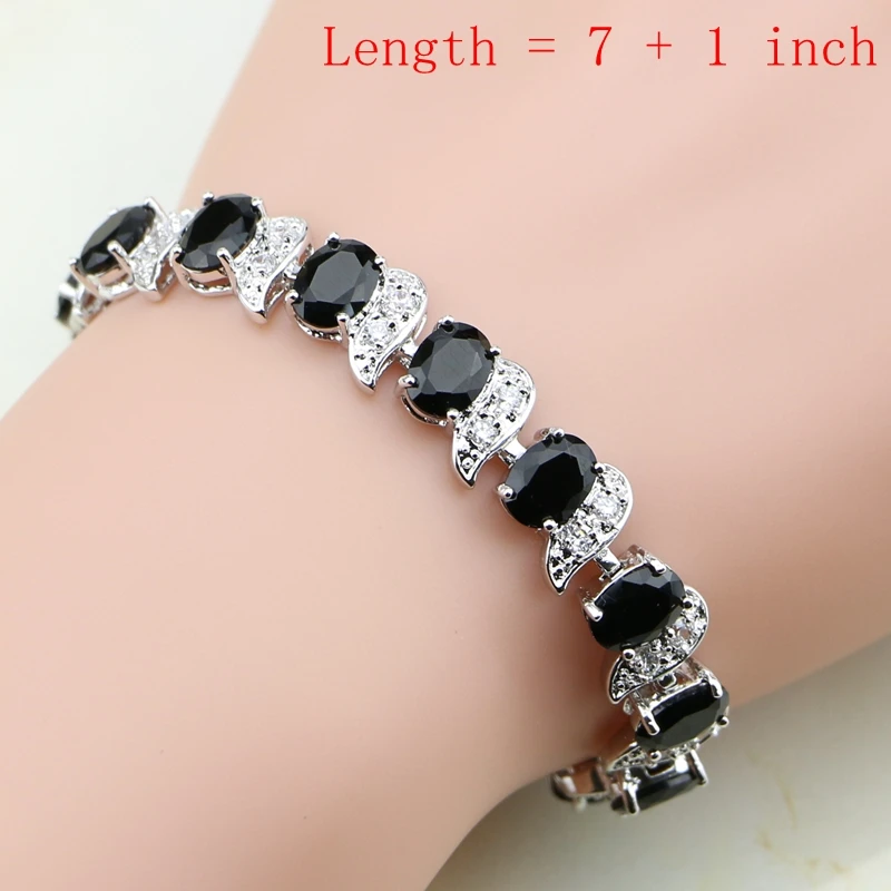 Silver 925 Bridal Jewelry Black Stone White Crystal Jewelry Sets For Lady Wedding Earrings/Pendant/Necklace/Rings/Bracelet