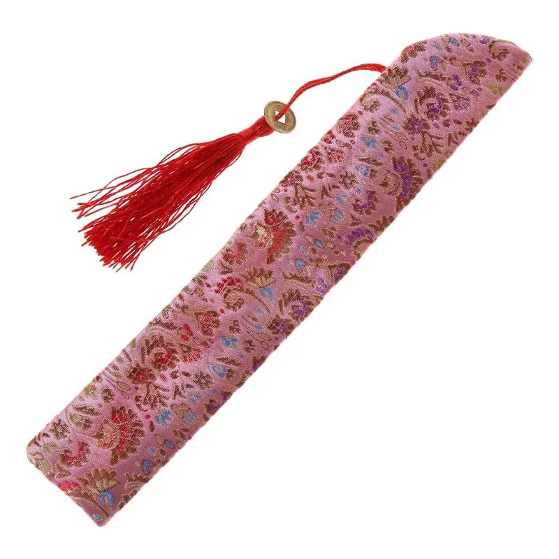 Silk Folding Chinese Hand Fan Bag With Tassel Dustproof Holder Protector Pouch Case Cover Retro Style K1MF