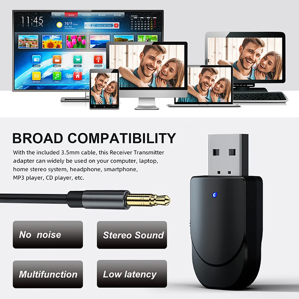 Mini 2-In-1 Bluetooth 5.0ตัวรับสัญญาณ3.5มม.AUX ไร้สายแบบพกพาสเตอริโอบลูทูธอะแดปเตอร์ Dongle สำหรับ PC TV Home