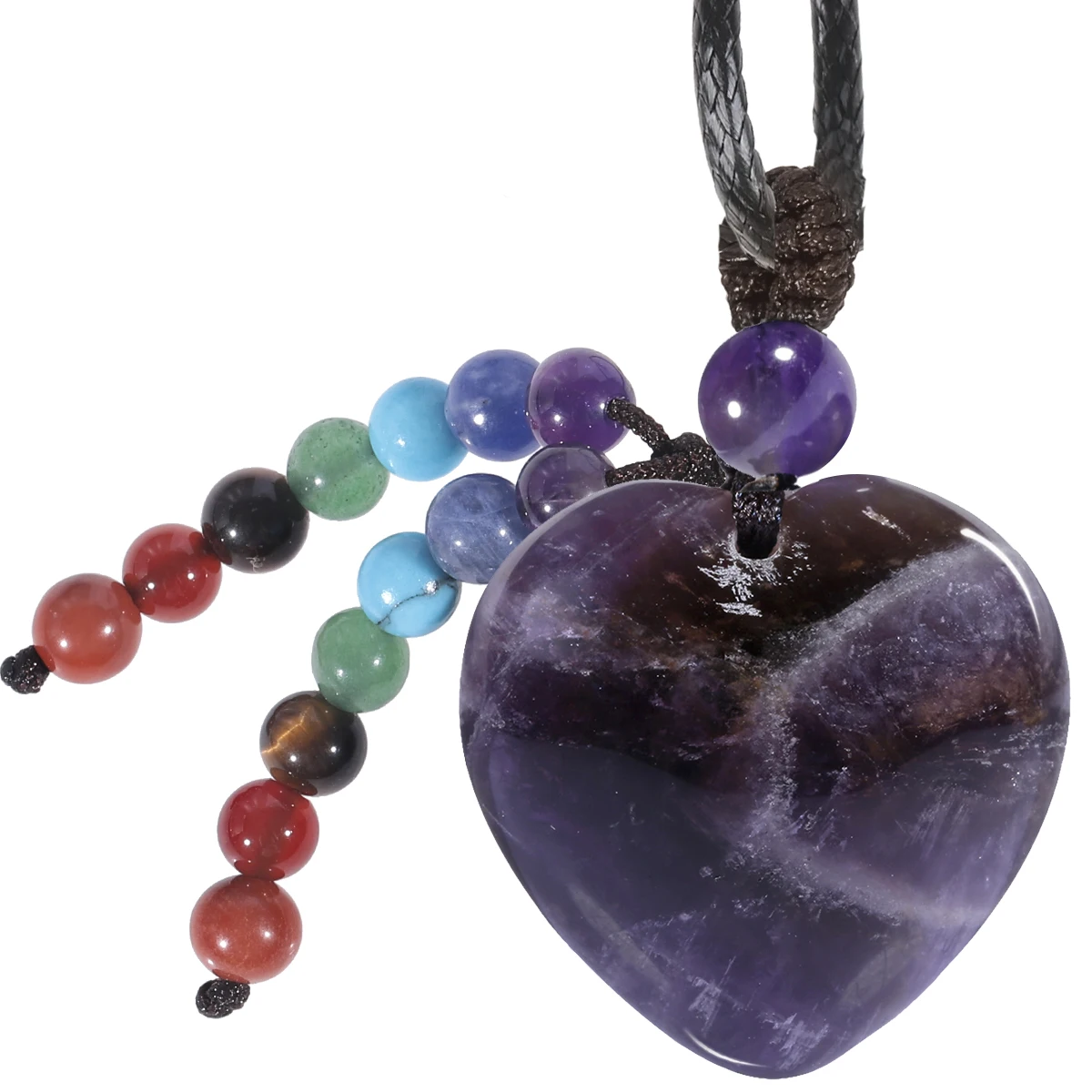 

7 Chakra Heart Stone Pendant Necklace for Women, Healing Crystal Stone Adjustable Amulet Necklace